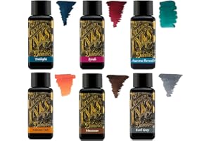 Diamine Tinta para pluma estilográfica de 30 ml, rueda de color, 6 botellas, roble otoñal, sira, macasar, Earl Grey, Aurora Borealis, crepúsculo