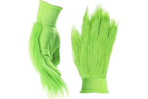 LUYANFX Christmas Green Gloves, Furry Hand Gloves, Green Monster Gloves, Christmas Costume Accessories for Adults, Short Bright Green Gloves for Christmas, Halloween, Carnival, Cosplay Party, Green