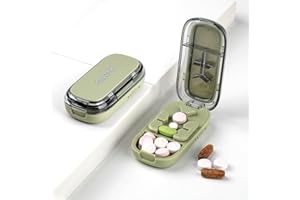 KICDER Adjustable Pill Cutter & Splitter for Small, Tiny & Large Pills, 1/2 1/3 1/4 Tablet Cutter with Storage, Portable 2-in-1 Pill Dispenser for Travel (Green)