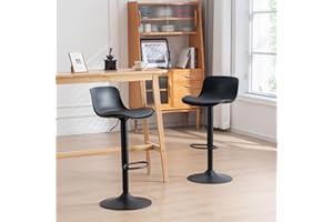 Kidol & Shellder Sgabelli da Bar Sedie Cucina Set di 2 Nero, Cuscino del Sedile, Schienale Girevole Regolabile in Altezza, Metallo in Pelle PU, Bancone da Cucina per Bistrot per la Casa