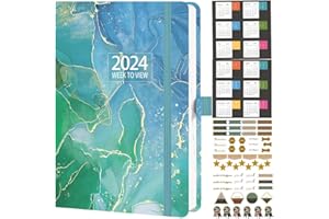 Dzhzal Diary 2024 A4 Week to View from January 2024 to December 2024 with Calendar Stickers, 8.5''x11'' Appointments Faux Leather Cover, Elastic Closure, Back Pocket, Pen Loop