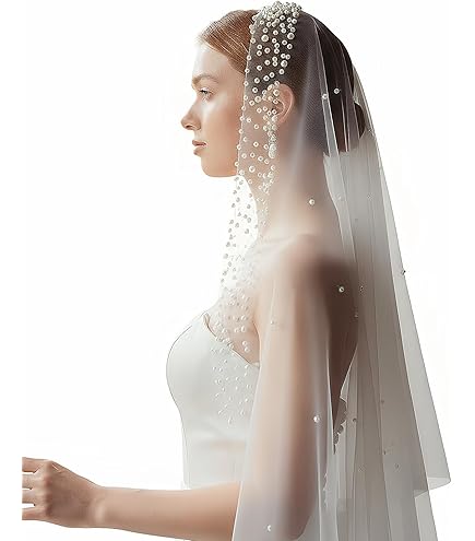 TEWAX Voile De Mariée En Perles Pour Femme Blanc Ivoire 2023 Accessoires De Mariage 1,5 M De Large