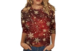 ZHENDEGL Weihnachtsshirt Damen 3/4 ÄRmel Lustig Weihnachtsbluse Glitzer Rundhals Weihnachtsbluse T Shirt Casual Oversized Festival Oberteile