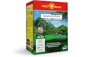 WOLF GARTEN WOLF-Garten „Schatten & Sonne“ Premium-Rasen LP 50 (für 50 m², sehr hohe Dichte mit ca. 100.000 Trieben/m2, besonders strapazierfähig, hohe Schattenverträglichkeit, 1kg Faltschachtel) 3820031