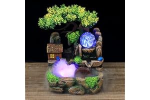 Charocean Zimmerbrunnen Wasserfall Brunnen Tischbrunnen mit Led Beleuchtung und Nebel, Zimmerspringbrunnen Zimmer Brunnen Klein Zimmerbrunnen mit Pflanzen für Wohnzimmer, Schlafzimmer, Büro