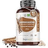 Ashwagandha Bio Vegan con Pepe Nero Fino a 2420mg (4 Capsule), 180 Ashwagandha Capsule, Ashwagandha Polvere Pura Original Ind