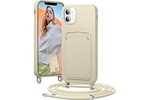 BENTIACC Handykette Silikon Hülle für iPhone 11 mit Band, Handyhülle mit Kartenfach, Abnehmbar Kordel Kette, Stoßfeste Schutzhülle für iPhone 11 (Beige)