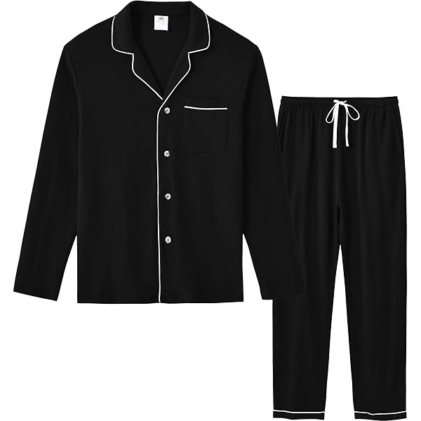 MoFiz Pyjama voor heren, katoen, pyjamaset, V-hals, met knopen