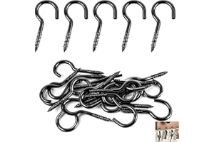 Niulab Screw Hooks, Black, Pack of 20 Hooks for Screwing Carbon Steel, 40 mm Ceiling Hooks, Hook Screws, Large Screw Hooks for Hammocks, Hanging Chairs, Fixed Cables, Awnings, Hooks Ceiling