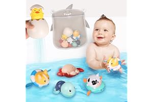 MOLTBY Giocattoli da Bagno per Bambini, Giochi Bagnetto per Bambini 1 2 3 4 Anni, 5 Pezzi Giochi Bagnetto Neonato + 1 Organizzatore Giocattoli Bagno 39*35, Giochi Acqua Bambini per 1-4 Anno