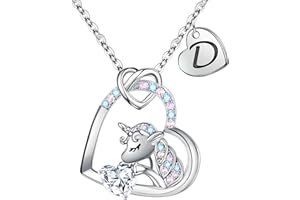 TINGN Unicorn Gifts for Girls Necklaces, CZ Heart Unicorn Necklaces for Women Girls Birthday Gifts for Girls Initial Necklaces for Women Girls Unicorn Jewelry for Girls Unicorn Gifts