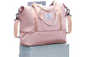 SEAFEW Sac de Voyage Femme Sac fourre-Tout de Sport pour Homme Imperméable Sac de Week-End, Cabine Avion Ryanair Bagage Cabine 40x20x25 easyjet 45x36x20 Extensible Sac de Gym,A7-Rose Sangle