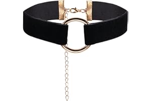 JewelryWe Jewellery Women's Choker Necklace with O-Ring Pendant Stretch Velvet Leather Velvet Gothic Collar Sexy Chain Handmade 6
