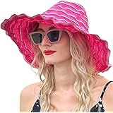 VECRY Donna Vintage Spiaggia Cappello da Sole Pieghevole da Viaggio Tesa Larga Estivi Cappelli