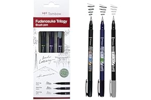 Tombow Set Fudenosuke Trilogy, Contenuto: 3 Fudenosukes punta dura, flessibile e grigio, per calligrafia, lettering, schizzi, WS-BHS-3P