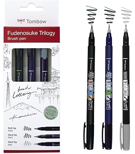 Stylos Pinceaux Tombow Fudenosuke - Lot De 10 (5 Pointes Dures + 5 Pointes Souples) - Calligraphie, Lettrage