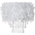 Waneway Feather Lampshade with Acrylic Droplets, Fluffy Lamp Shade for Ceiling Light, Pendant Light, Chandelier, Table Lamp or Floor Lamp, Bedroom Living Hallway Decoration, White