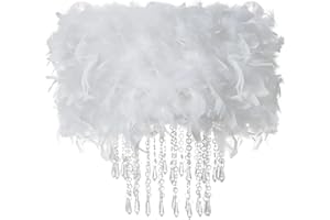 Waneway Plume Abat-jour avec Gouttes D'acrylique, Shade Moelleux pour Lampe de Plafond, Lampe Suspendue, Lustre, Décoration pour Chambre, Salon ou Couloir, Blanc