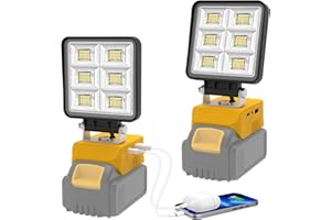 NATPOW faro led ricaricabile per 18V dewalt batteria, 2 Pezzi 6000K 2 modalità lampada portatile led ricaricabile, IP65 impermeabile faretto da lavoro per campeggio, garage, pesca, senza batteria