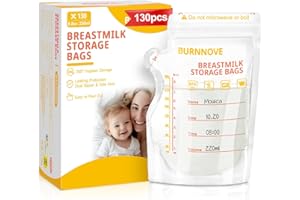 BURNNOVE Sachet Conservation Lait Maternelle 250ml Lot de 130 Sac Congelation Lait Maternelle sans BPA Pré-stérilisés Sac de Stockage avec Double Glissière de Sécurité Bec Verseur