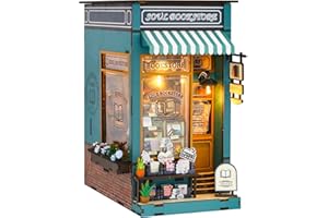 BBLIKE Book Nook Kit - DIY Miniature Dollhouse Booknook, 3D Bookshelf Insert Decor Crafts for Adults, Wooden Bookshop House Puzzle Bookend with Sensor LED Light to Build Birthday Gift (Bookstore)