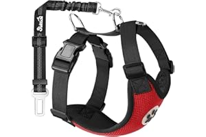 SlowTon Dog Car Harness Seatbelt Set, Pet Vest Harness with Safety Seat Belt for Trip and Daily Use Adjustable Elastic Strap and Multifunction Breathable Fabric Vest in Vehicle for Dogs