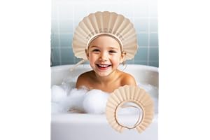 FUSACONY Kids Shower Cap, Baby Shampoo Cap, Visor Hat for Eye and Ear Protection, Baby Hair Washing Shield with 20-Size Adjustment for 6Month+ to Adult (White)