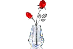 ‎H&D HYALINE & DORA H&D Hyaline & Dora Kristallrote Rosen,Glasrosen Blumenfigur mit silberner Stange,Für Immer Kristallrose Briefbeschwerer,Romantisches Geschenk für Sie/Frau/Mutter/Frauen,Valentinstagsgeschenke für Sie