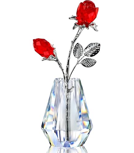 Rood Kristal Boeket Beeldje met Vaas, Roze Bloem Cadeaus voor Moeder