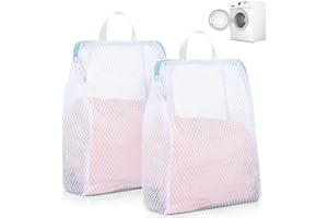 CAIXIANGYU Lot de 2 Grand Filet Linge XXL (50x60 cm)，Sac à linge Avec Poignées， sacs à linge réutilisables de Protège les soutiens-gorge, les chemisiers en soie et les articles délicats (Blanc)