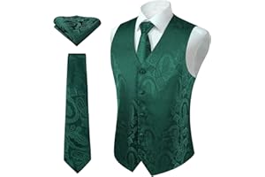 Enlision Gilet da Uomo Elegante Paisley Jacquard Gilet da Abito Cravatta e Fazzoletto Set per Festa Sposa