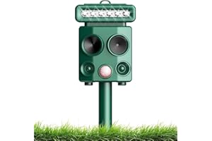 YRHWS Ultrasonic Cat Repellent, Cat Deterrents Solar & USB Powered Animal Repeller with PIR Motion Sensor & Flashing Light, 4 Modes Waterproof Wild Animal Scarer Repellent for Cats, Dogs, Fox, Bird