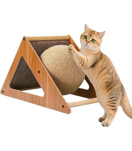 Palla Tiragraffi Per Gatti Piccoli - Giocattolo In Legno Per Esercizio E Intrattenimento, Design Stabile Triangolare
