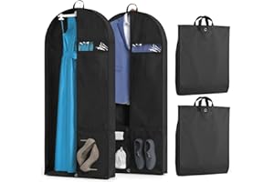 FORCANBY 2 Pack Suit bags for Travel, Dress Bag, Garment Bags for Hanging Clothes, Clothes Covers Protector Bags for Shirts, Coats, Dresses, Cosplay (Black, 2Pack 43")