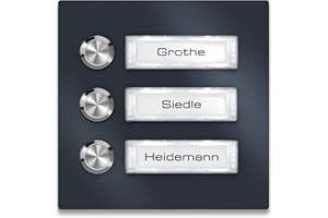 Metzler Türklingel - Edelstahl Anthrazit - Namensschild austauschbar - LED-Taster - Aufputz-Montage (mit Beleuchtung)