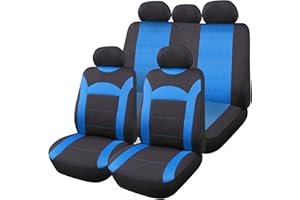 Enerfero Funda para Asiento de Coche,Juego Completo Universal,Poliéster 100%, Transpirable y Comodo con Color Azul,Rojo,Gris y Negro (Azul)