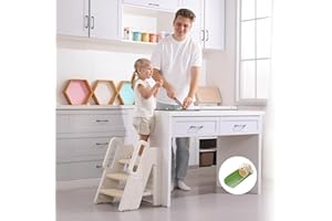 hoopyosms Marche Pied Pliable pour Enfants 2/3 Marches, Escabeau Hauteur Réglable pour Chambre de Bébé, Tour d’Apprentissage Montessori, Tabouret Antidérapant pour Toilette et Cuisine, Kaki