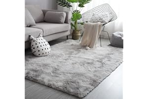 NIULAA Super miękki puszysty kudłaty dywan do salonu, wewnątrz, szary/biały, 160 x 230 cm, luksusowy antypoślizgowy dywan, mata dla dzieci, duże grube runo, nowoczesny wystrój domu, do sypialni,