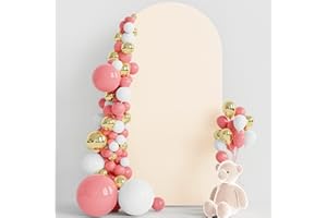 Wokceer 6.6FT Wedding Arch Cover Spandex Fitted Wedding Arch Stand Covers Round Top Chiara Arch Backdrop Cover for Birthday Party Ceremony Banquet Decoration Beige