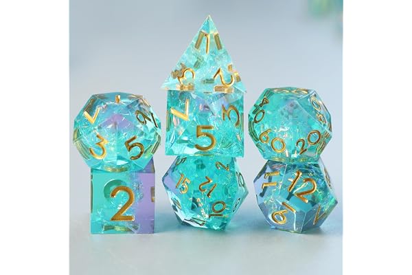 DND tärningsset 7 st D4 D6 D8 D10 D% D12 D20 polyester handgjord konstharts skarpkantad D & D-kub för dungeons och dragons pathfinder rollspel bordsspel RPG MTG-spel med presentförpackning