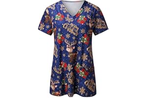 LKRSEEF Weihnachtskostüm Damen Kasack Weihnachtsdruck Druck Bluse Große Größen Tops Weihnachts Krankenschwester Arbeitskleidung Weihnachtsbaum Motiv Berufskleidung Shirts Uniform