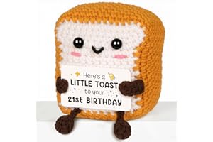 CHERIGIFT 21st Birthday Gifts for Her Him Women Men, Handmade Emotional Support Crochet Toast with Pun Card, Adorable Deske Decor Gifts for 21 Years Old Friend Sister Brother Daughter Son Nephew Niece Bestie