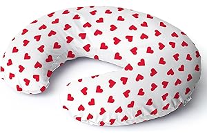 Niimo Coussin d’Allaitement - Coussin Maternité - Coussin de Positionnement - Coussin Bébé - Coussin de Grossesse - Multifonction - Housse 100% Coton - Lavable (Blanc avec cœurs Rouges)