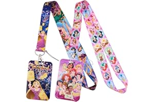 UZSXHJ 2 piezas Princesa Cordones con Funda de Tarjeta, Funda de Tarjeta de Princesa de Dibujos Animados, Correa de Cuello Cordón para Tarjeta de Identificación Tarjeta Campus Clave