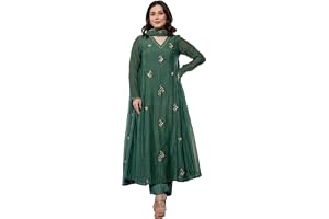 KLOSIA Women Embroidery Solid Anarkali Kurta and Pant Set with Dupatta