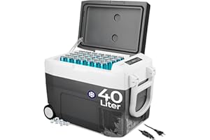 ‎KLAMER KLAMER Kühlbox XXL, Mini-Kühlschrank 40 L mit Kompressor, 2 Anschlüsse: 230V & 12V für Zigarettenanzünder, Kühlung bis -18°C, Auto Kühlbox mit Rädern für Camping, Garten & Ausflüge, grau
