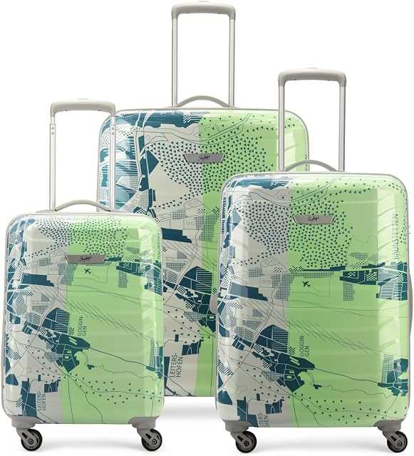 Skybags Trooper Set of 3 (S+M+L) Printed Hard Case Trolley Bags, Green | Lightweight, Stylish, Durable ABS Cas