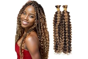 Tuheerst Pre Stretched Braiding Human Hair P4/27 Highlight Brown Deep Wave Blonde 50g/Bundle Total 100g Unprocessed No Weft Boho Braids Human Hair Extension 16 16 Inch