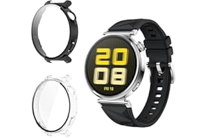 Funrae Hard Hülle Kompatibel mit Huawei Watch GT5 GT 5 41mm Hartglas Schutzhülle [2 Stück], Rundum Stoßfeste Schutzhülle mit HD Displayschutz, Kratzfeste Ultradünner Schutz Case - Schwarz&Transparent