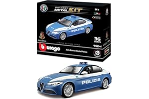 BBURAGO Model Kit Giulia Polizia – Modellino Realistico Auto in Scala 1:24, Licenza Ufficiale Polizia e Alfa Romeo, Età Consigliata 14+ Anni